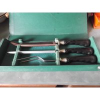 Schönes Vintage Flint Stainless Usa Made 3-Teiliges Tranchier Set Im Original Fall von thecatsmeow002
