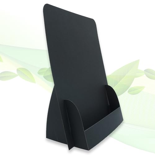 thefoldstands 5 faltbare FLYERSTÄNDER "Black Design" ökologische Prospektständer für DIN A5 Flyer 14,8 x 21 cm vertikal, Prospekthalter aus eco - FSC- Karton, kurz-bis mittelfristigen Einsatz von thefoldstands