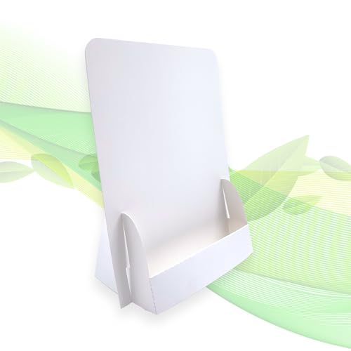 thefoldstands 5 faltbare FLYERSTÄNDER Blanc Design ökologische Prospektständer für DIN A5 Flyer 14,8 x 21 cm vertikal, Prospekthalter aus eco - FSC- Karton, kurz-bis mittelfristigen Einsatz von thefoldstands