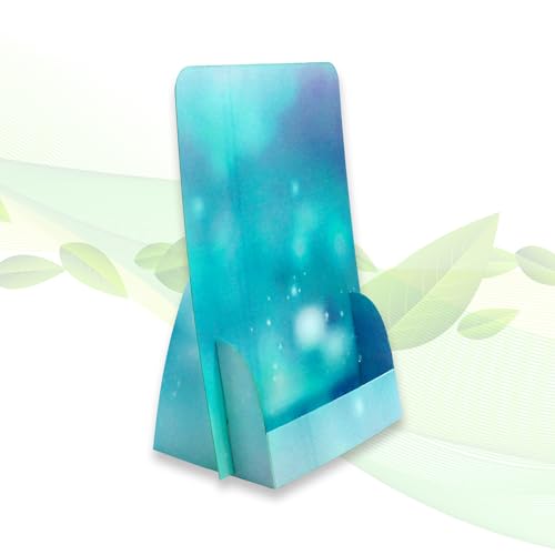 thefoldstands 5 faltbare FLYERSTÄNDER "blue Design" ökologische Prospektständer für DIN A5 Flyer 14,8 x 21 cm vertikal, Prospekthalter aus eco - FSC- Karton, kurz-bis mittelfristigen Einsatz von thefoldstands