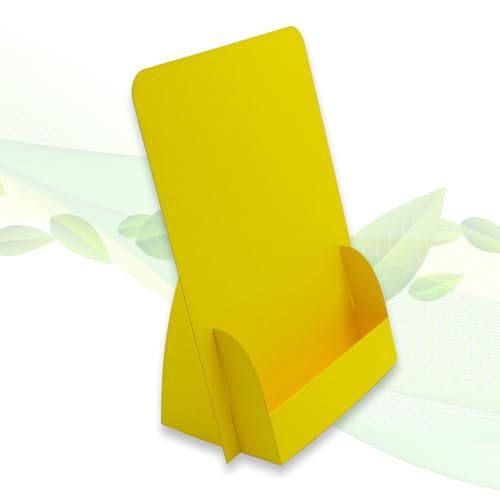 thefoldstands 5 faltbare FLYERSTÄNDER "yellow Design" ökologische Prospektständer für DIN A5 Flyer 14,8 x 21 cm vertikal, Prospekthalter aus eco - FSC- Karton, kurz-bis mittelfristigen Einsatz von thefoldstands