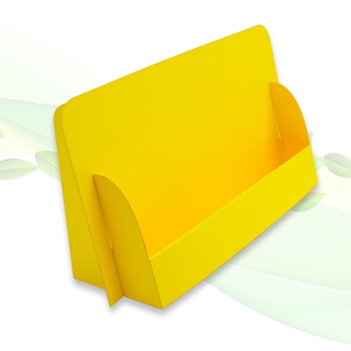 thefoldstands 5 faltbare FLYERSTÄNDER "yellow Design" ökologische Prospektständer für DIN lang Flyer 10,5 x 21 cm horizontal, Prospekthalter aus eco - FSC- Karton, kurz-bis mittelfristigen Einsatz von thefoldstands