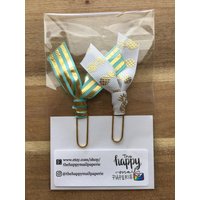 2Er Set Gold Ananas Und Minz Streifen Planer Clips Büroklammer Journaling Modern Cute Schick von thehappymailpaperie