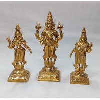 6-Zoll-Handgefertigte Panchaloha Lord Vishnu, Lakshmi Und Padmavati - 3Er-Set, Anpassbare Kupfer Idol von thekayalcrafts