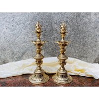 16 Zoll, 7Gesichtige Messing Ganesha Vilakku Oder Messinglampe, 2Er Set, Öllampe, Diya Für Pooja, Perumal Kuthu von thekayalcrafts