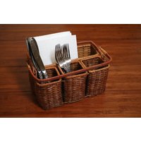Jahrgang Wicker Rattan Herzstück Utensil Halter/Office Organizer Rechteck von thelivingroomvintage