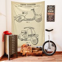 Vespa Roller Wandbehang, 125Ccm Scooter Wandkunst, Motorrad Garage Dekor, Vintage Wandbehang von thelucidlab