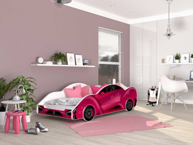 AJKmeble Autobett Kinderbett Jugendbett 90x180cm Gamerbett Optional mit Matratze (MADE IN EU - für Jungen und Mädchen, Rennwagen, 180x90cm, beklebtes Spielbett für Ihr Kinderzimmer), RIESEN FARBAUSWAHL von AJKmeble