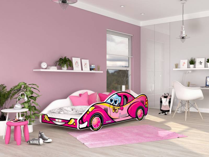 AJKmeble Autobett Kinderbett Jugendbett 90x180cm Gamerbett Optional mit Matratze (MADE IN EU - für Jungen und Mädchen, Rennwagen, 180x90cm, beklebtes Spielbett für Ihr Kinderzimmer), RIESEN FARBAUSWAHL von AJKmeble