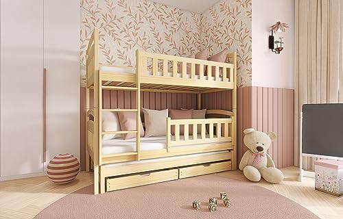 thematys Blanka Etagenbett 90x200 – Massives Kinderbett mit Ausziehbett, Sicherheitsgeländer & Lattenroste, Verfügbar in Natur von thematys