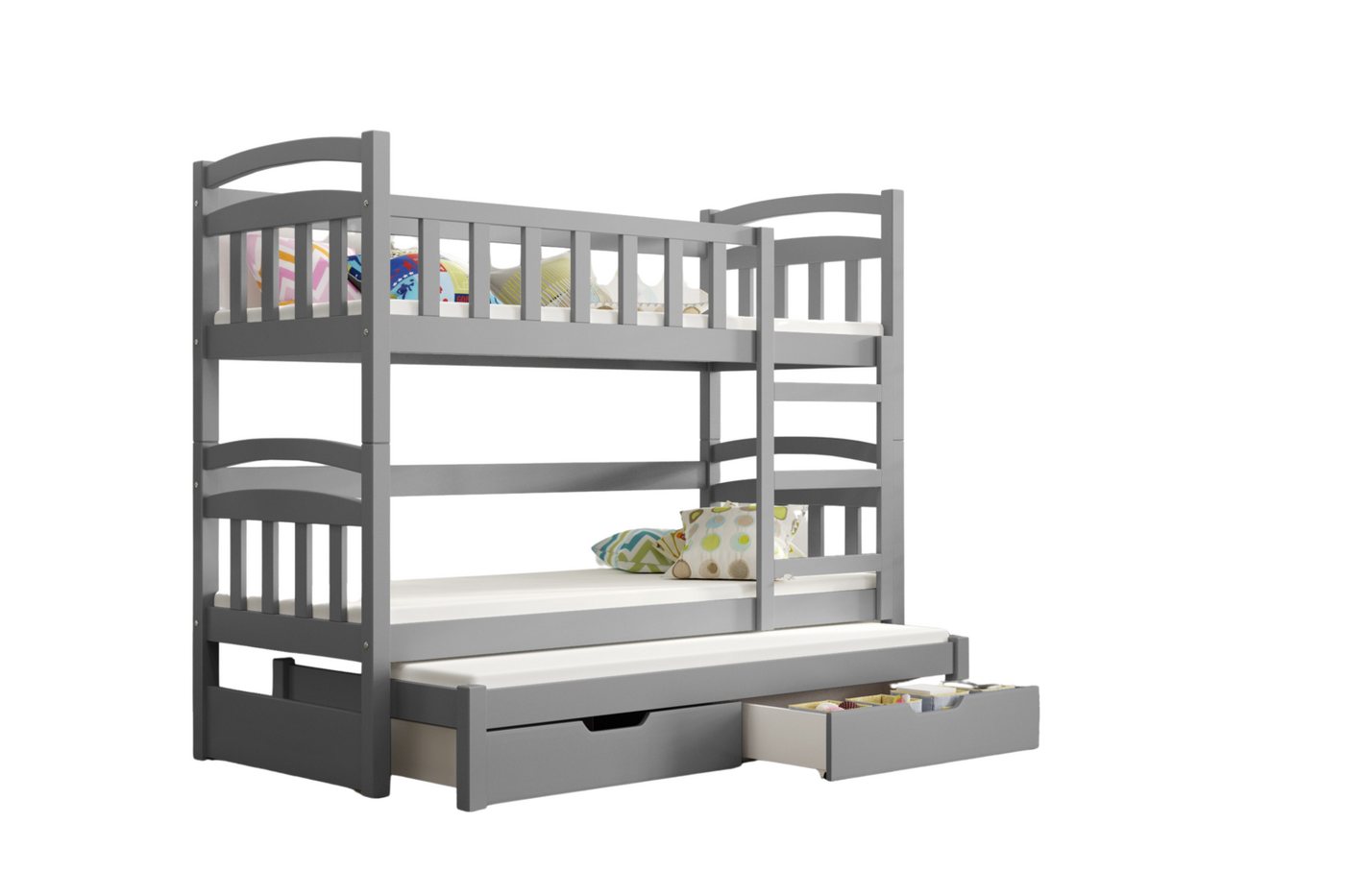 thematys Hochbett Etagenbett Stockbett mit Rausfallschutz (zwei Schubladen, Ausziehbett - 80x160 oder 80x180cm, Kinderbett für Jungen und Mädchen, robust, sicher, viele bunte Farben) aus Kiefermassivholz + INKL. 3 Matratzen von thematys