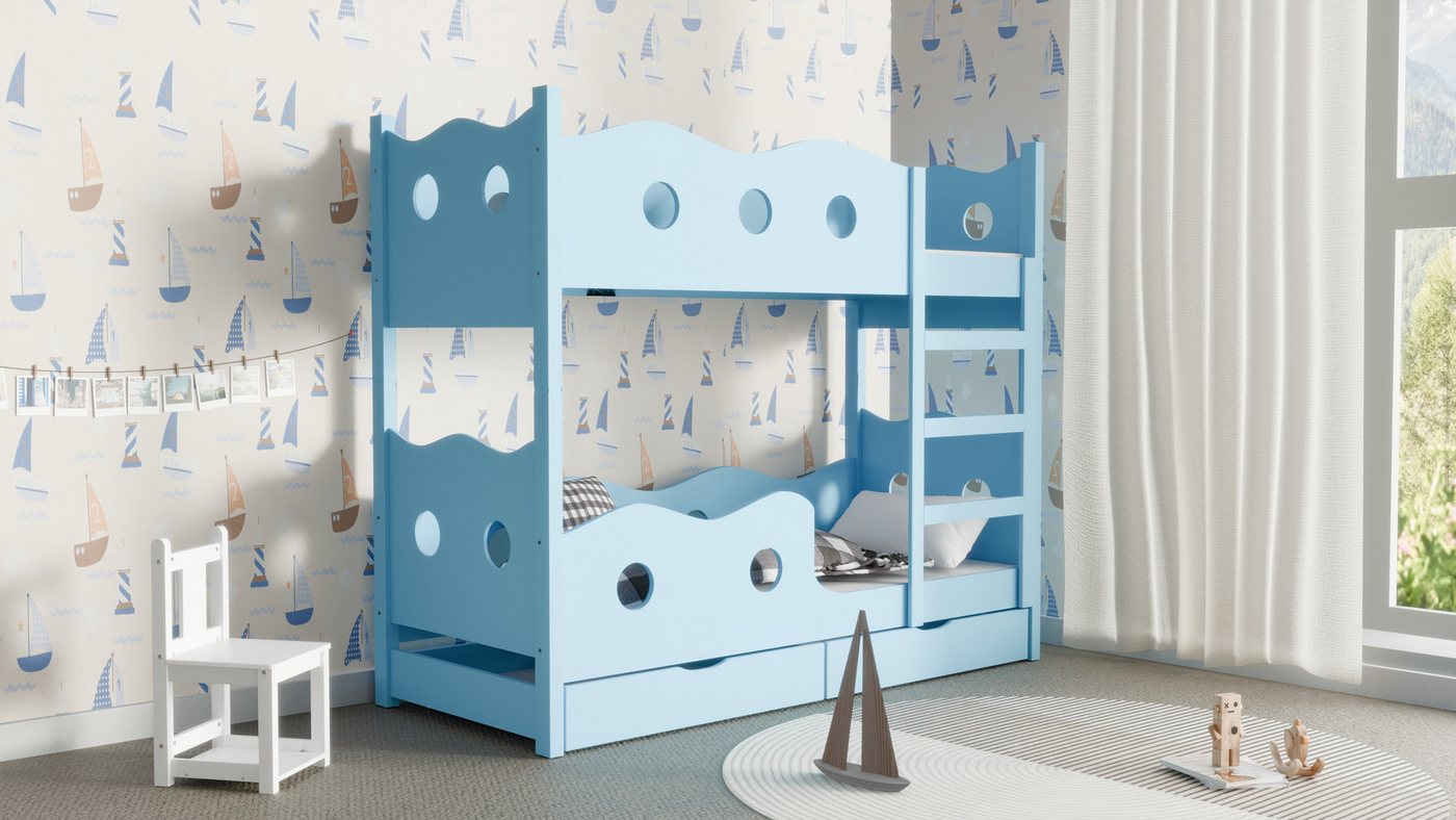 thematys Etagenbett mit Rausfallschutz und Schubladen Hochbett Bett + 2 Matratzen (MADE IN EU - Kinderbett für Jungen und Mädchen - Rosa, Blau, Weiß, Grün, Grau, 2 Schubladen, Lattenrost - 80x160 / 80x180cm EINZIGARTIG AUF OTTO.de), aus Kiefer MDF Platten - für Prinzen und Prinzessinen thematys Etagenbett mit Rausfallschutz und Schubladen Hochbett Bett + 2 Matratzen (MADE IN EU - Kinderbett für Jungen und Mädchen - Rosa, Blau, Weiß, Grün, Grau, 2 Schubladen, Lattenrost - 80x160 / 80x180cm EINZIGARTIG AUF OTTO.de), aus Kiefer MDF Platten - für Prinzen und Prinzessinen von thematys