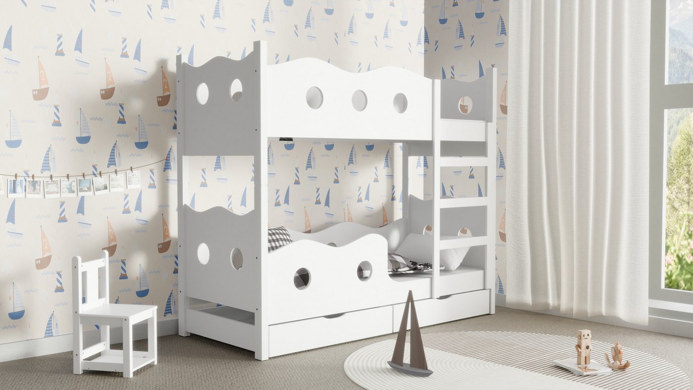 thematys Etagenbett mit Rausfallschutz und Schubladen Hochbett Bett + 2 Matratzen (MADE IN EU - Kinderbett für Jungen und Mädchen - Rosa, Blau, Weiß, Grün, Grau, 2 Schubladen, Lattenrost - 80x160 / 80x180cm EINZIGARTIG AUF OTTO.de), aus Kiefer MDF Platten - für Prinzen und Prinzessinen thematys Etagenbett mit Rausfallschutz und Schubladen Hochbett Bett + 2 Matratzen (MADE IN EU - Kinderbett für Jungen und Mädchen - Rosa, Blau, Weiß, Grün, Grau, 2 Schubladen, Lattenrost - 80x160 / 80x180cm EINZIGARTIG AUF OTTO.de), aus Kiefer MDF Platten - für Prinzen und Prinzessinen von thematys