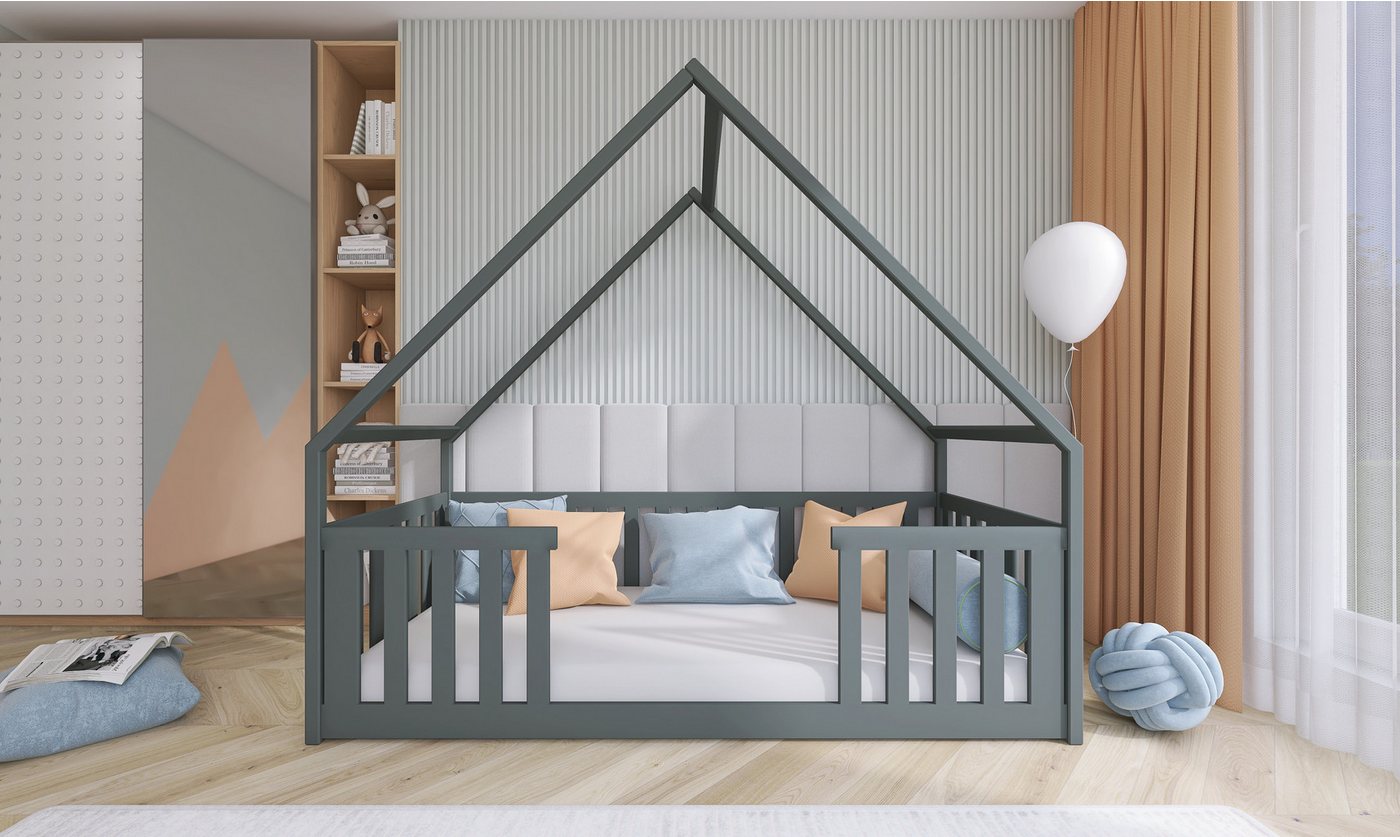 thematys Hausbett Bodenbett Kinderbett Laufstall mit Rausfallschutz (für Jungen und Mädchen), auch als Babybett geeignet von thematys