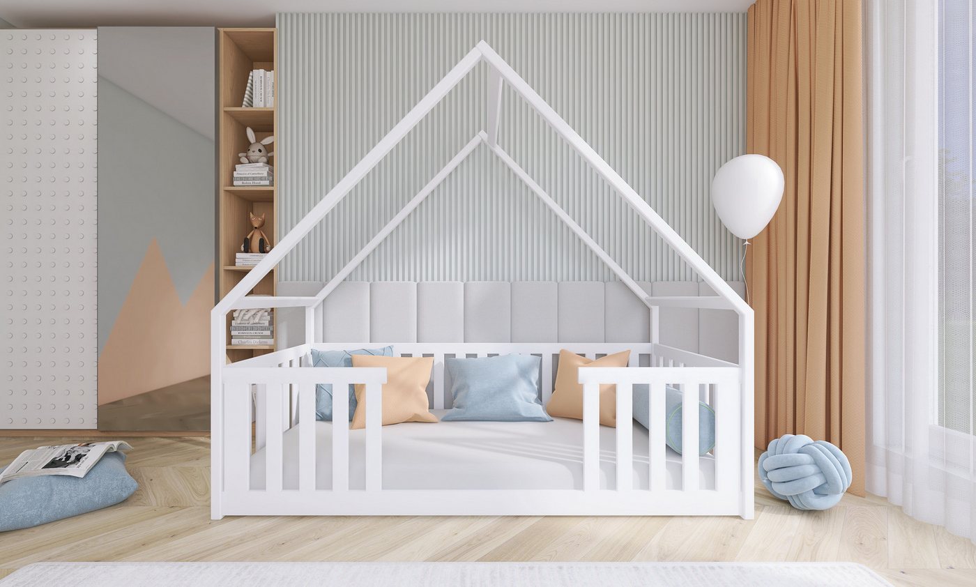thematys Hausbett Bodenbett Kinderbett Laufstall mit Rausfallschutz (für Jungen und Mädchen), auch als Babybett geeignet von thematys