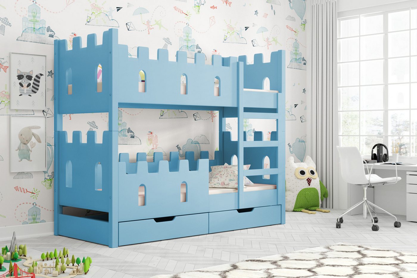 thematys Hochbett mit Rausfallschutz und Schubladen Etagenbett Bett + 2 Matratzen (MADE IN EU - Kinderbett für Jungen und Mädchen - Rosa, Blau, Weiß oder Grau, 2 Schubladen, Lattenrost - 80x160 / 80x180cm EINZIGARTIG AUF OTTO.de) aus Kiefer MDF Platten - für Prinzen und Prinzessinen thematys Hochbett mit Rausfallschutz und Schubladen Etagenbett Bett + 2 Matratzen (MADE IN EU - Kinderbett für Jungen und Mädchen - Rosa, Blau, Weiß oder Grau, 2 Schubladen, Lattenrost - 80x160 / 80x180cm EINZIGARTIG AUF OTTO.de) aus Kiefer MDF Platten - für Prinzen und Prinzessinen von thematys