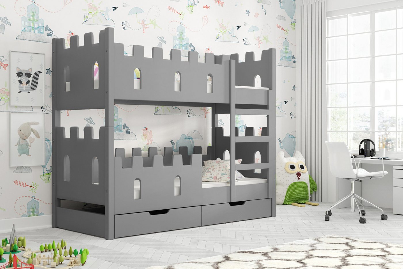 thematys Hochbett mit Rausfallschutz und Schubladen Etagenbett Bett + 2 Matratzen (MADE IN EU - Kinderbett für Jungen und Mädchen - Rosa, Blau, Weiß oder Grau, 2 Schubladen, Lattenrost - 80x160 / 80x180cm EINZIGARTIG AUF OTTO.de) aus Kiefer MDF Platten - für Prinzen und Prinzessinen thematys Hochbett mit Rausfallschutz und Schubladen Etagenbett Bett + 2 Matratzen (MADE IN EU - Kinderbett für Jungen und Mädchen - Rosa, Blau, Weiß oder Grau, 2 Schubladen, Lattenrost - 80x160 / 80x180cm EINZIGARTIG AUF OTTO.de) aus Kiefer MDF Platten - für Prinzen und Prinzessinen von thematys