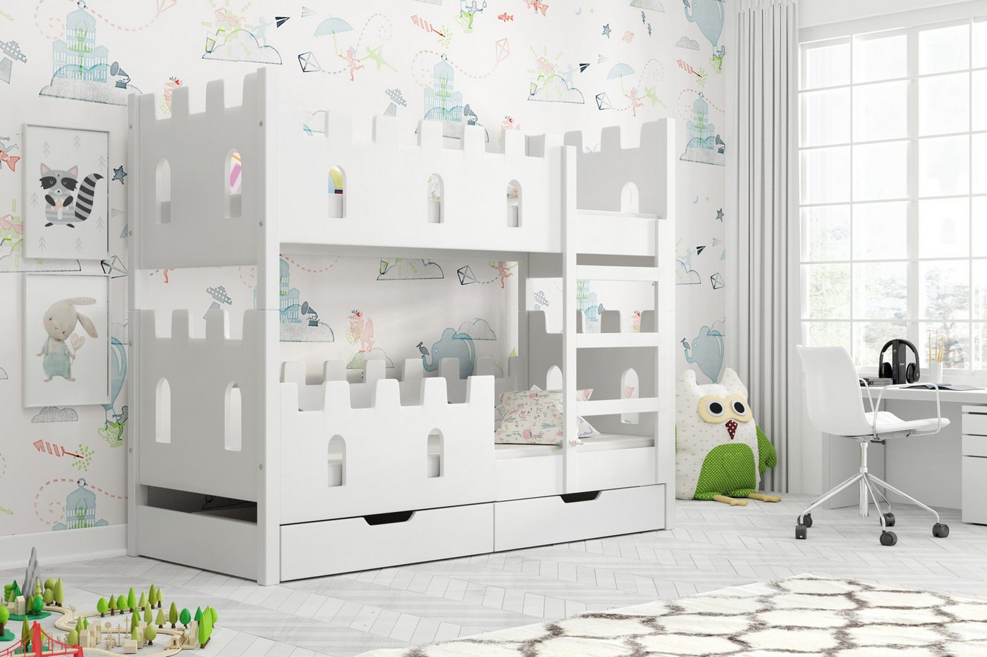 thematys Hochbett mit Rausfallschutz und Schubladen Etagenbett Bett + 2 Matratzen (MADE IN EU - Kinderbett für Jungen und Mädchen - Rosa, Blau, Weiß oder Grau, 2 Schubladen, Lattenrost - 80x160 / 80x180cm EINZIGARTIG AUF OTTO.de) aus Kiefer MDF Platten - für Prinzen und Prinzessinen thematys Hochbett mit Rausfallschutz und Schubladen Etagenbett Bett + 2 Matratzen (MADE IN EU - Kinderbett für Jungen und Mädchen - Rosa, Blau, Weiß oder Grau, 2 Schubladen, Lattenrost - 80x160 / 80x180cm EINZIGARTIG AUF OTTO.de) aus Kiefer MDF Platten - für Prinzen und Prinzessinen von thematys