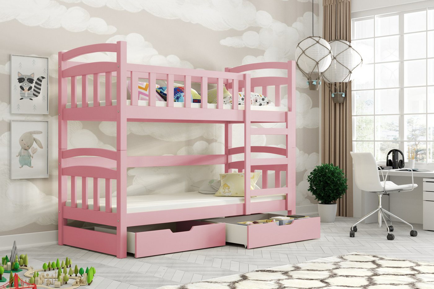 thematys Hochbett Etagenbett Stockbett mit Rausfallschutz - MADE IN EU EXKLUSIV AUF OTTO (zwei Schubladen, Lattenrost - 80x160, 80x180cm, 90x200cm, Kinderbett für Jungen und Mädchen, robust, sicher, viele bunte Farben) aus Kiefermassivholz - INKL. 2 Matratzen thematys Hochbett Etagenbett Stockbett mit Rausfallschutz - MADE IN EU EXKLUSIV AUF OTTO (zwei Schubladen, Lattenrost - 80x160, 80x180cm, 90x200cm, Kinderbett für Jungen und Mädchen, robust, sicher, viele bunte Farben) aus Kiefermassivholz - INKL. 2 Matratzen von thematys