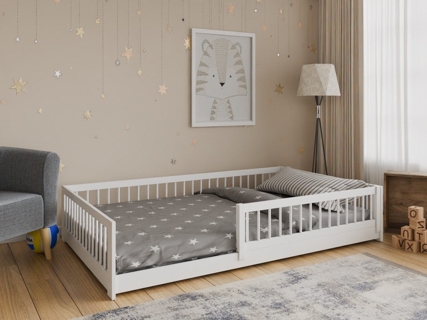 thematys Kinderbett Bodenbett mit Rausfallschutz für Kinder - MADE IN EU - Montessori (140x200cm - weitere Größen 80x160, 80x180, 90x200, 120x200 verfügbar, für Kinder Jungen und Mädchen Jugendbett Einzelbett Montessori), aus Kieferholz massiv thematys Kinderbett Bodenbett mit Rausfallschutz für Kinder - MADE IN EU - Montessori (140x200cm - weitere Größen 80x160, 80x180, 90x200, 120x200 verfügbar, für Kinder Jungen und Mädchen Jugendbett Einzelbett Montessori), aus Kieferholz massiv von thematys