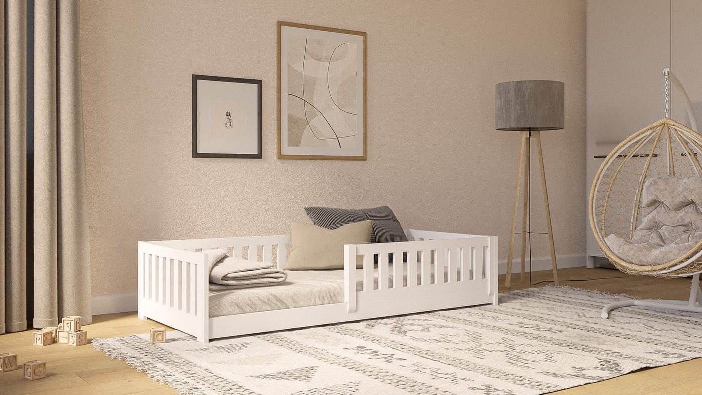 thematys Kinderbett Bodenbett mit Rausfallschutz für Kinder - MADE IN EU - Montessori (weitere Größen 80x160, 80x180, 90x200, 120x200, 140x200cm verfügbar, für Kinder Jungen und Mädchen Jugendbett Einzelbett Montessori), aus Kieferholz massiv thematys Kinderbett Bodenbett mit Rausfallschutz für Kinder - MADE IN EU - Montessori (weitere Größen 80x160, 80x180, 90x200, 120x200, 140x200cm verfügbar, für Kinder Jungen und Mädchen Jugendbett Einzelbett Montessori), aus Kieferholz massiv von thematys