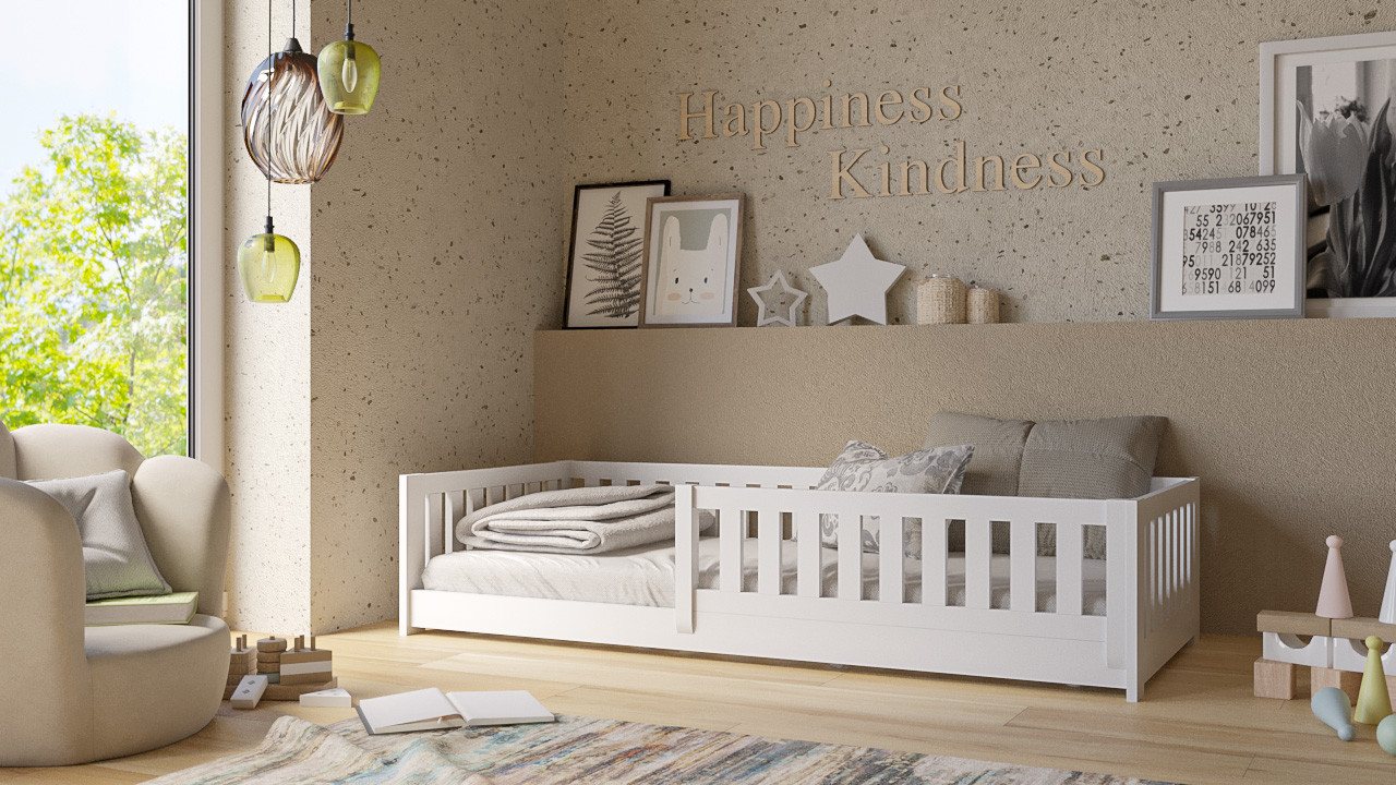 thematys Kinderbett Bodenbett mit Rausfallschutz für Kinder - MADE IN EU - Montessori (weitere Größen 80x160, 80x180, 90x200, 120x200, 140x200cm verfügbar, für Kinder Jungen und Mädchen Jugendbett Einzelbett Montessori), aus Kieferholz massiv thematys Kinderbett Bodenbett mit Rausfallschutz für Kinder - MADE IN EU - Montessori (weitere Größen 80x160, 80x180, 90x200, 120x200, 140x200cm verfügbar, für Kinder Jungen und Mädchen Jugendbett Einzelbett Montessori), aus Kieferholz massiv von thematys