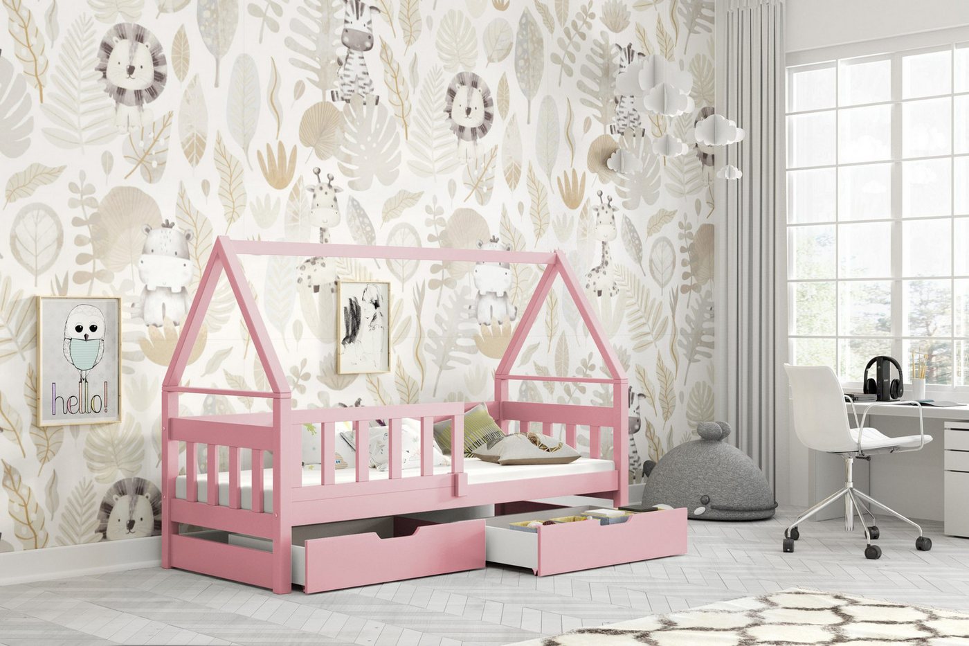 thematys Kinderbett mit Rausfallschutz und Ausziehbett und 2 Schubladen INKL. Matratzen (MADE IN EU-in den Größen 80x160 und 80x180cm erhältlich, für Jungen und Mädchen, mit abnehmbaren Rausfallschutz), Kinderbett aus Kiefernholz thematys Kinderbett mit Rausfallschutz und Ausziehbett und 2 Schubladen INKL. Matratzen (MADE IN EU-in den Größen 80x160 und 80x180cm erhältlich, für Jungen und Mädchen, mit abnehmbaren Rausfallschutz), Kinderbett aus Kiefernholz von thematys