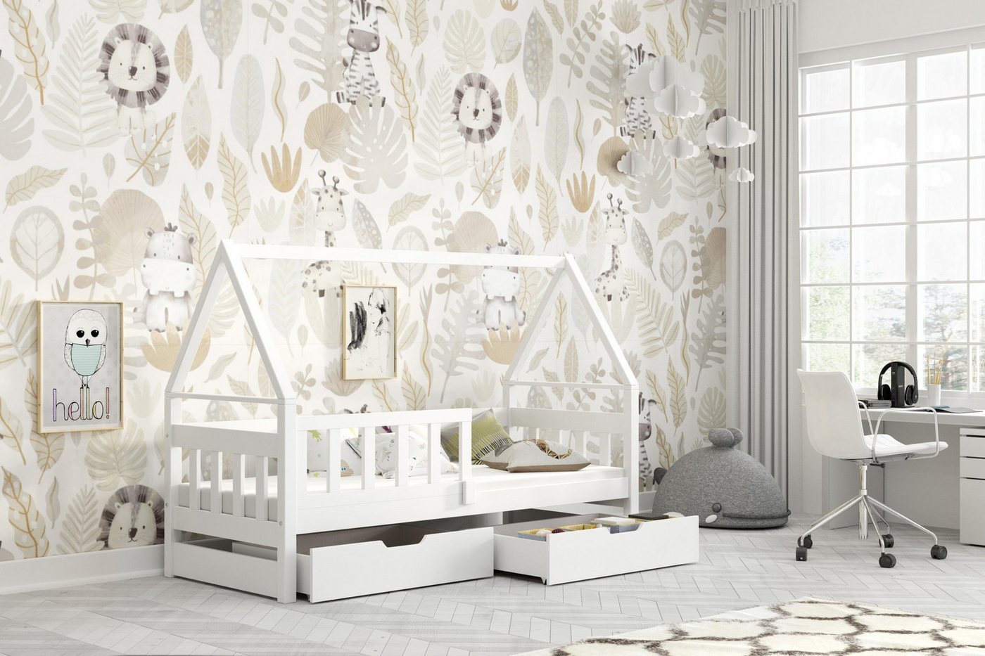 thematys Kinderbett mit Rausfallschutz und Ausziehbett und 2 Schubladen INKL. Matratzen (MADE IN EU-in den Größen 80x160 und 80x180cm erhältlich, für Jungen und Mädchen, mit abnehmbaren Rausfallschutz), Kinderbett aus Kiefernholz thematys Kinderbett mit Rausfallschutz und Ausziehbett und 2 Schubladen INKL. Matratzen (MADE IN EU-in den Größen 80x160 und 80x180cm erhältlich, für Jungen und Mädchen, mit abnehmbaren Rausfallschutz), Kinderbett aus Kiefernholz von thematys