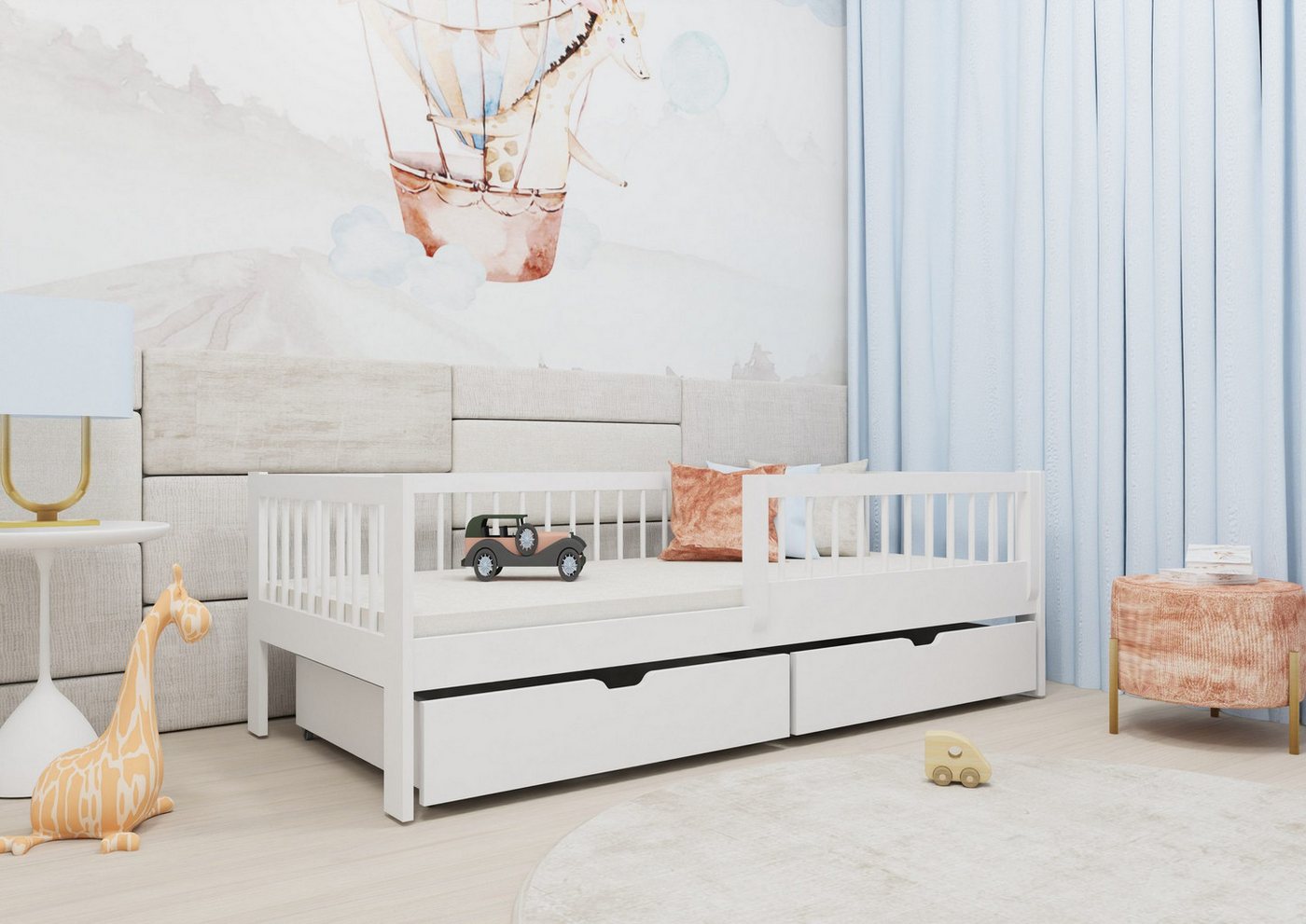 thematys Kinderbett mit Rausfallschutz und zwei Schubladen und Rolllattenrost, Kinderzimmer für Jungen und Mädchen thematys Kinderbett mit Rausfallschutz und zwei Schubladen und Rolllattenrost, Kinderzimmer für Jungen und Mädchen von thematys