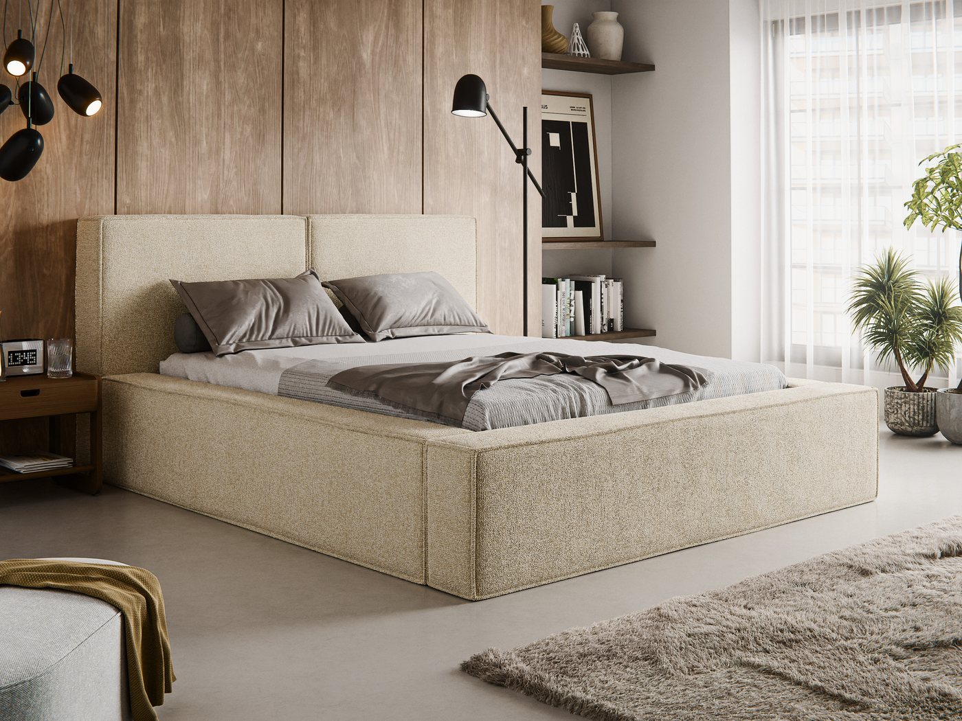 thematys Polsterbett mit Bettkasten, Stauraumbett, Bouclé 140x200 160x200 180x200cm Design (Bett, Kopfteil im Oversize-Look und Stauraum – weich, modern und pflegeleicht, Inklusive Lattenrost: Metallgestell mit hydraulischer Klappfunktion), hochwertiger Bouclé-Stoff in Weiß, Beige, Creme, Grau thematys Polsterbett mit Bettkasten, Stauraumbett, Bouclé 140x200 160x200 180x200cm Design (Bett, Kopfteil im Oversize-Look und Stauraum – weich, modern und pflegeleicht, Inklusive Lattenrost: Metallgestell mit hydraulischer Klappfunktion), hochwertiger Bouclé-Stoff in Weiß, Beige, Creme, Grau von thematys