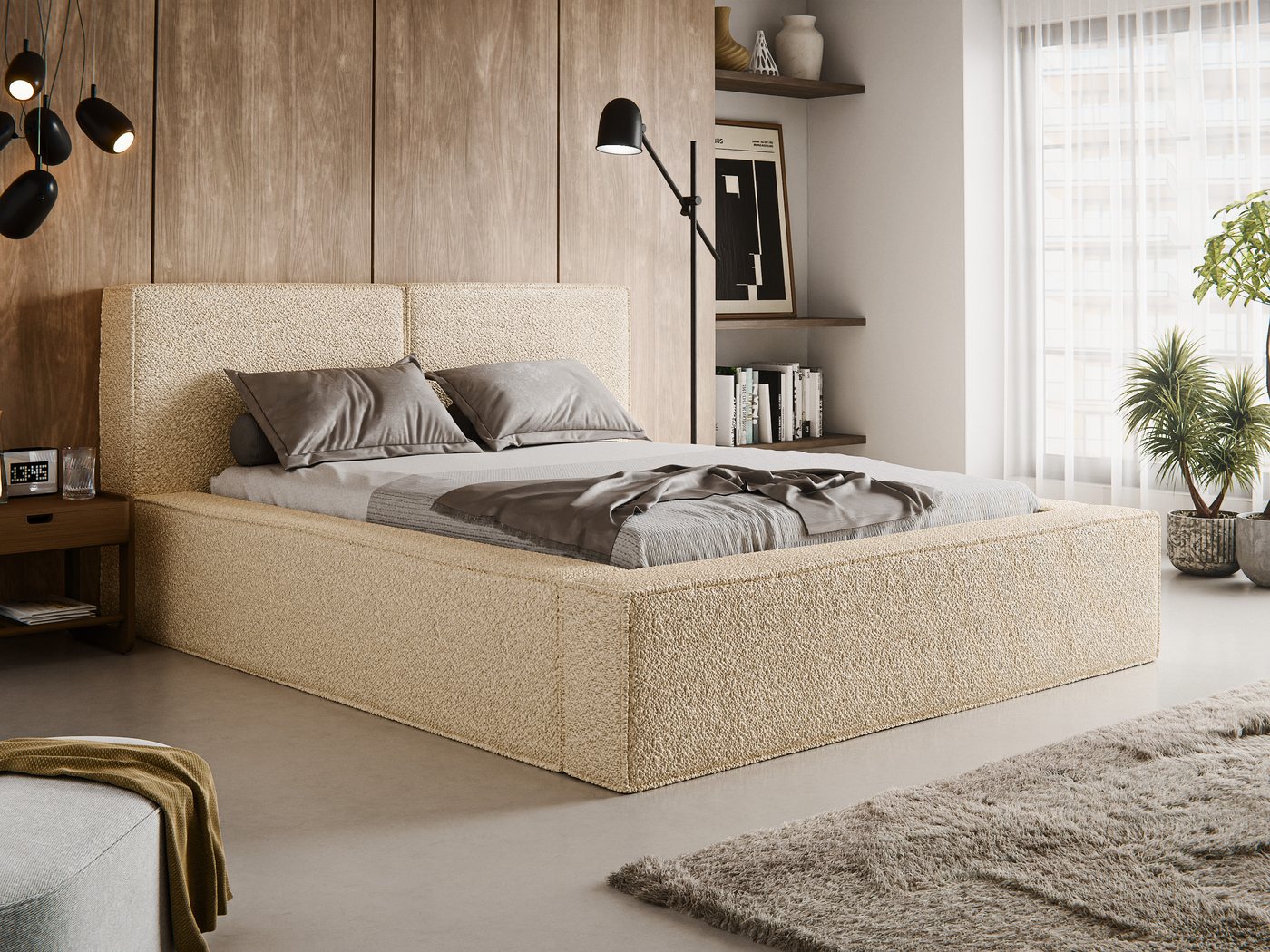 thematys Polsterbett mit Bettkasten, Stauraumbett, Bouclé 140x200 160x200 180x200cm Design (Bett, Kopfteil im Oversize-Look und Stauraum – weich, modern und pflegeleicht, Inklusive Lattenrost: Metallgestell mit hydraulischer Klappfunktion), hochwertiger Bouclé-Stoff in Weiß, Beige, Creme, Grau thematys Polsterbett mit Bettkasten, Stauraumbett, Bouclé 140x200 160x200 180x200cm Design (Bett, Kopfteil im Oversize-Look und Stauraum – weich, modern und pflegeleicht, Inklusive Lattenrost: Metallgestell mit hydraulischer Klappfunktion), hochwertiger Bouclé-Stoff in Weiß, Beige, Creme, Grau von thematys