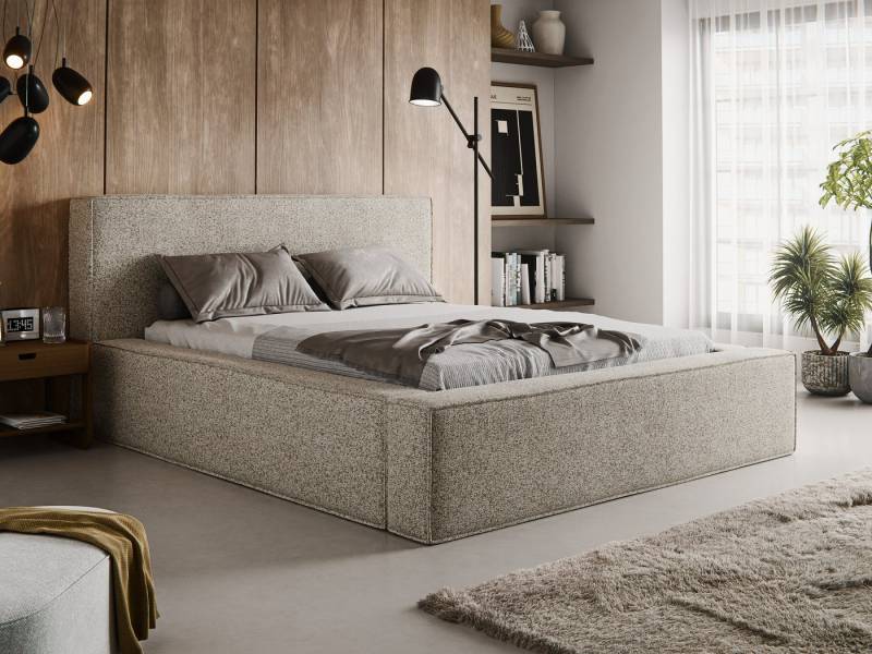 thematys Polsterbett mit Bettkasten, Stauraumbett, Bouclé 140x200 160x200 180x200cm Design (Bett, Kopfteil im Oversize-Look und Stauraum – weich, modern und pflegeleicht, Inklusive Lattenrost: Metallgestell mit hydraulischer Klappfunktion), hochwertiger Bouclé-Stoff in Weiß, Beige, Creme, Grau thematys Polsterbett mit Bettkasten, Stauraumbett, Bouclé 140x200 160x200 180x200cm Design (Bett, Kopfteil im Oversize-Look und Stauraum – weich, modern und pflegeleicht, Inklusive Lattenrost: Metallgestell mit hydraulischer Klappfunktion), hochwertiger Bouclé-Stoff in Weiß, Beige, Creme, Grau von thematys