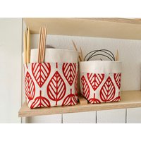 Utensilo Set "Leafs" Canvas Baumwolle Organizer Korb Schreibtisch Badezimmer Wickeltisch Auto Bulli Bus Van Life Camper Organiser Reise von thereyougrow