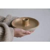 Kerzenhalter Pur in Sandgranite, 16 cm, Handgetöpferte Steinzeugkeramik von therootfolks