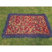 Boho Wollteppich - Filz Teppich Handbestickter Kashmiri Namda Teppich Schlafzimmerteppich Wandtteppich von theshantihome