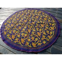Kashmiri Filz Teppich "Namda" Runder Wollteppich | Handgefilzt Und Bestickt Blauer Boho Schlafzimmer Yoga Studio Deko Kashmiri Filz Teppich "Namda" Runder Wollteppich | Handgefilzt Und Bestickt Blauer Boho Schlafzimmer Yoga Studio Deko von theshantihome
