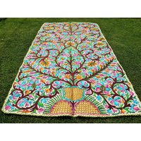 Kashmiri Wollteppich "Namda" Handgefilzt Und Bestickt | Bunter Schlafzimmerteppich - Orientalisch Hippie Blumen Design Indien Teppich von theshantihome