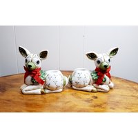 Linke Hirsch Rehkitz Kerzenständer, Figural, Patchwork Design, C 1987, Geo Z, Figural von thesqueakycupboard