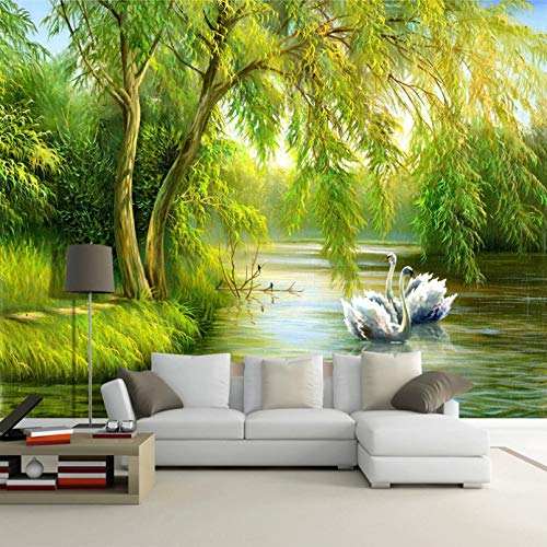 Benutzerdefinierte Wandbild Tapete 3D Wald Schwan See natürliche Landschaft Foto Tapete Wohnzimmer Sofa TV Hintergrund Wand Hauptdekoration Rolle von thetobea