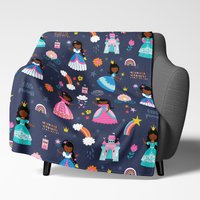 Schwarze Prinzessin Decke - Braune Mädchenmagie Regenbogen Schlossszene Märchenhafte Kunst Weicher Samtplüsch Geschenk Für Kinder von thetrinigee