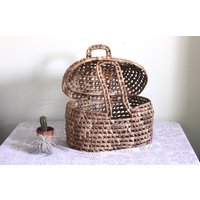 Ausgefallener Korb - Großer Henkelkorb Picknickkorb Mit Deckel Aufbewahrungskorb Webkorb Korbgeschenk Picknick-Geschenk von theturtleroad