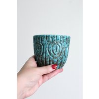 Kleiner Türkis Übertöpfer - Keramik Texturierte Mcm Türkise Pflanzengeschenk von theturtleroad