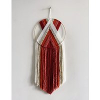 Rot Orange Weisser Wollrahmen Wandbehang/Boho Deko Dekor Kinderzimmer von thetwistedthreadco