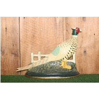 Vintage Gusseisen Fasan Türstopper Bemalt von thevintagetruth