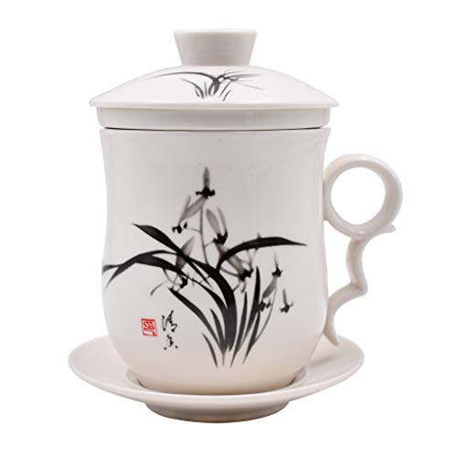 JingDeZhen Chinesische Porzellan-Teetasse mit losen Teeblättern, handgefertigt, Keramik, Kung-Fu-Teetasse mit Teebrühsystem für Zuhause, Büro, Küche, Beige von thh