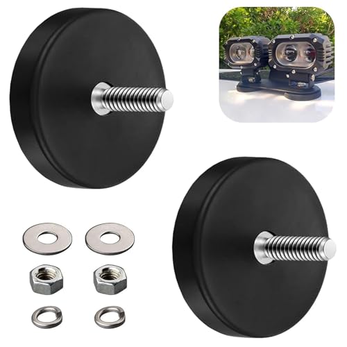 2 Stück Neodym Magnete, Ø 66 mm mit M6 Außengewinde, Magnete mit Gewinde, mit Gummi-Mantel Anti-Rutsch, für Schrauben Öse oder Haken von thirei