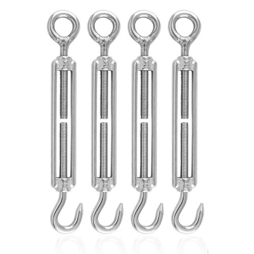 4 Stück Spannschlösser Seilspanner, 304 Edelstahl Verstellbare Spannschloss Haken M5 OC, Spannhaken für Sonnensegel, Seil, Oder Wäscheleine zu Spannen (Silber) von thirei