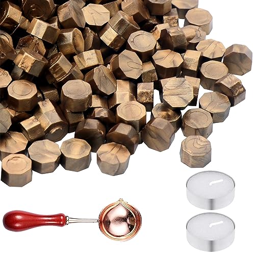 400 Stück Siegelwachs Perlen, Siegelwachs Kit,Kupfer Siegelwachsperlen, Achteckige Siegelwachsperlen, für Geschenkverpackung, Hochzeitseinladungen,Persönliches Kuvert -Kupfer von thirei