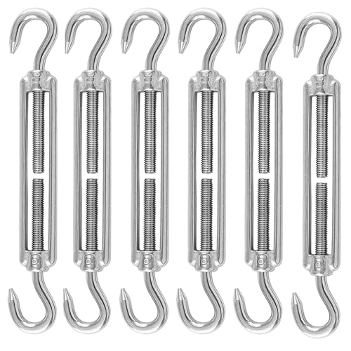 6 Stück Spannschlösser Seilspanner, 304 Edelstahl Verstellbare Spannschloss Haken M6 CC, Spannhaken für Sonnensegel, Seil, Oder Wäscheleine zu Spannen (Silber) von thirei