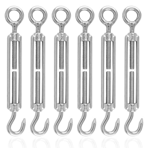 6 Stück Spannschlösser Seilspanner, M6 OC 304 Edelstahl Verstellbare Spannschloss Haken, Spannhaken für Sonnensegel, Seil, Oder Wäscheleine zu Spannen (Silber) von thirei